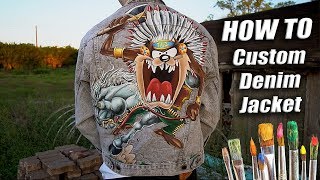 How To Custom Paint Denim Jackets Taz x Wild West Tutorial  DIY [upl. by Annadal892]