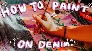 HOW TO PAINT ON DENIM  JEANS Custom With Acrylic amp Fabric Paint  Francesca Grace [upl. by Nylinej]