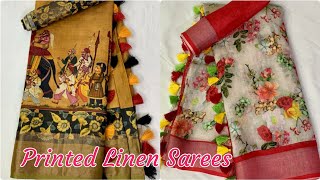 Latest pure printed linen sarees with kalamkari and floral print siri designers [upl. by Mafala]