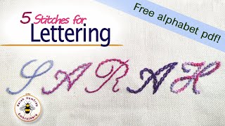 FIVE stitches for embroidered lettering tutorial [upl. by Aieken]